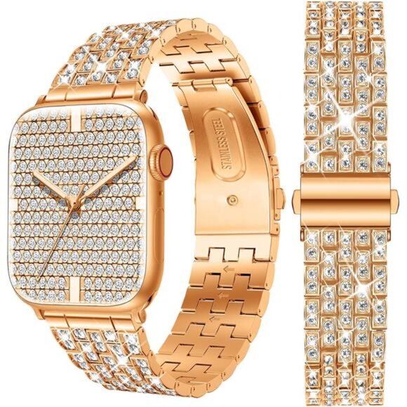 NEW Rose Gold Diamond Rhinestone Apple Watch Band main image 5